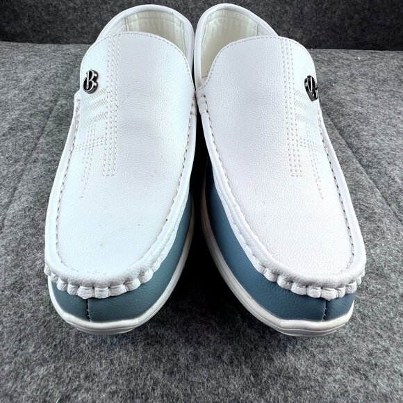 Mens Size EU 45 US 11 White & Blue Slip-On Loafers Comfy Non Slip Rubber Sole - Picture 1 of 15